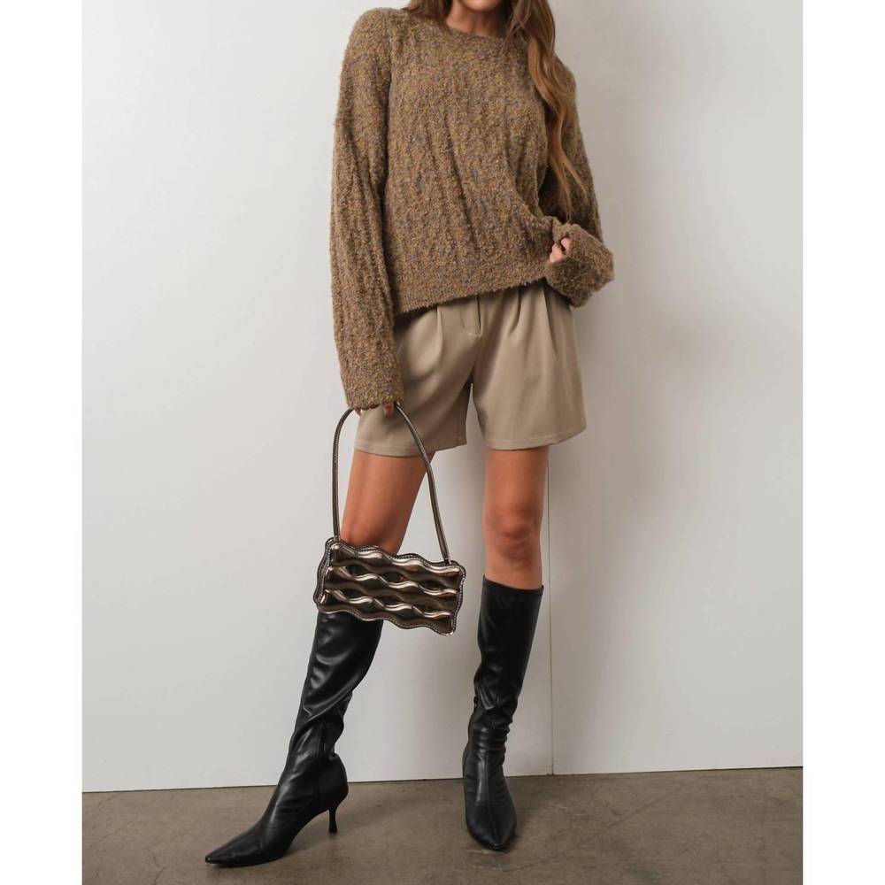 NEW PRETTY GARBAGE boucle cable knit sweater in tan multi